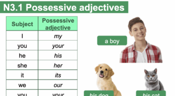 Title slide of an ESL lesson plan on possessive adjectives.